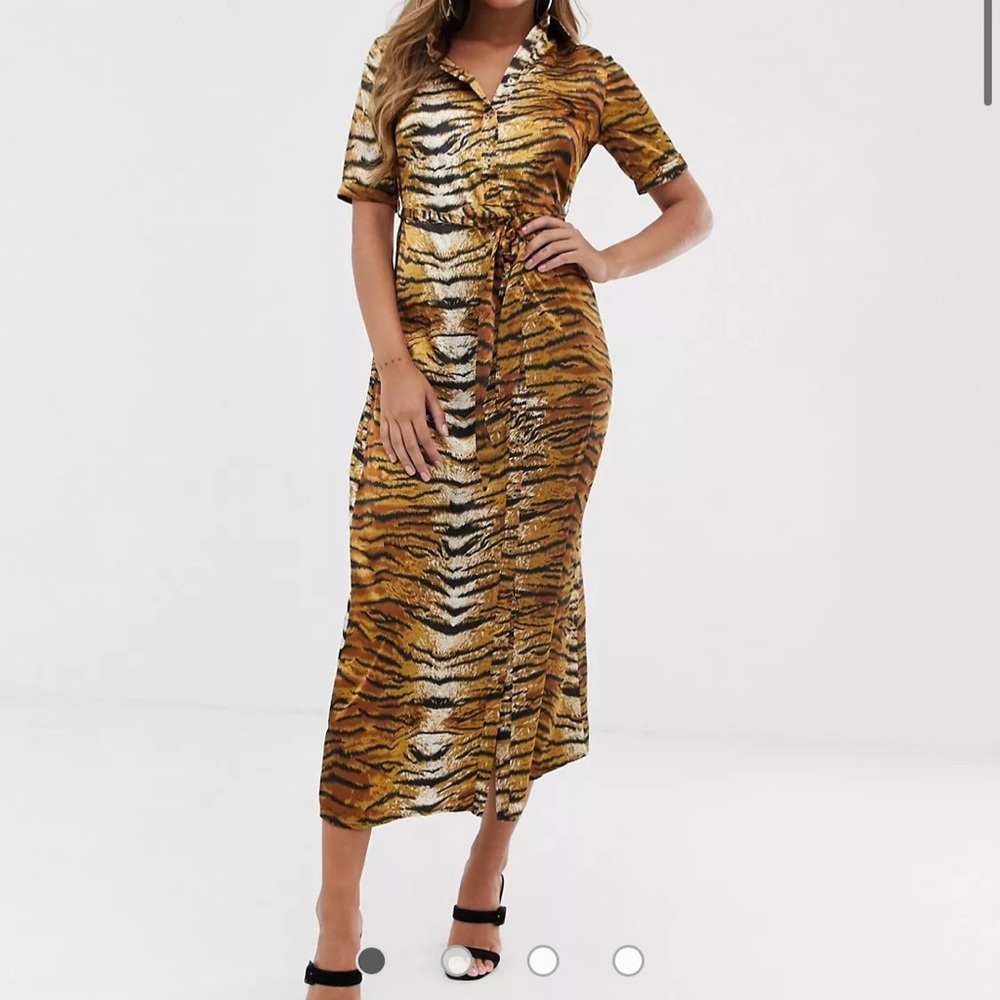 Miss guided midi shirt dress in tiger print